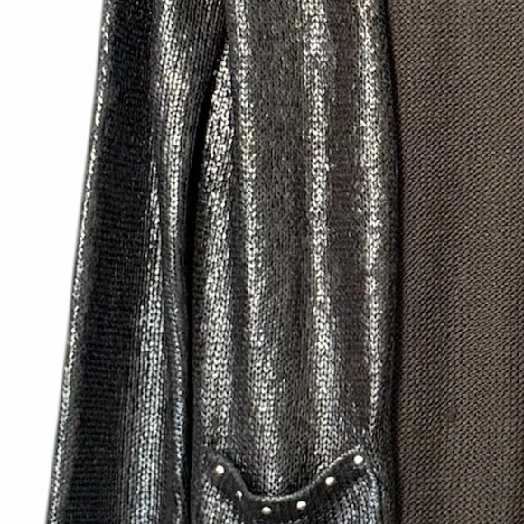 Inspire Metallic Black Open-Front Cardigan with Stud Pocket Trim - Picture 3 of 7